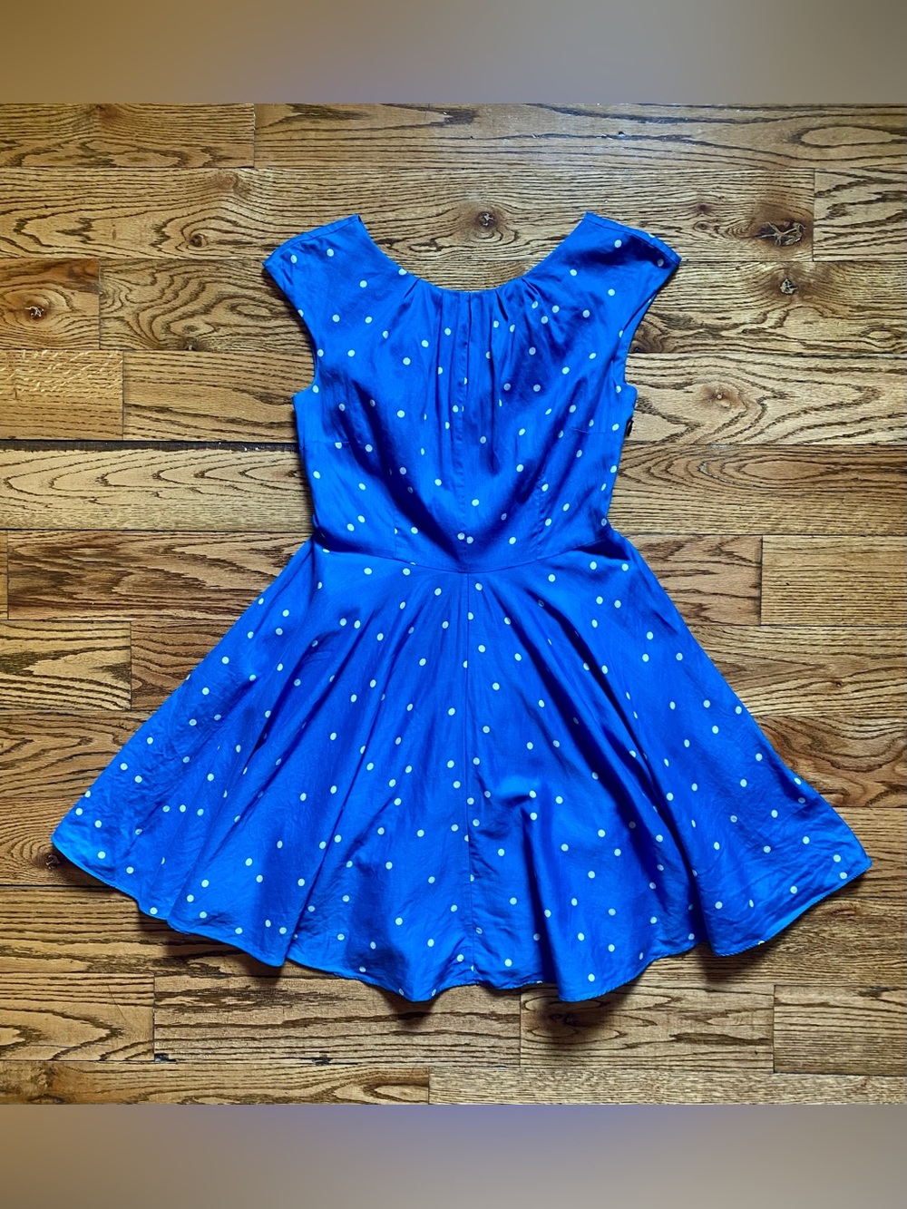 Boden Fit and Flare Blue and White Polka Dot Dress - Size 4P